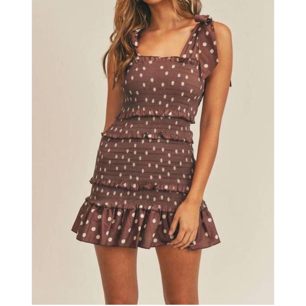 MABLE Jasper Polka Dot Mini Dress In Brown size small
